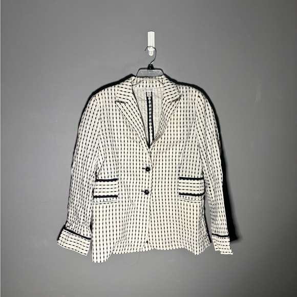 St. John Jackets & Blazers - ST.John Sport Linen Blend Navy Striped Blazer Womens Size Large